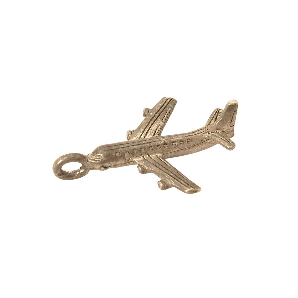Old Airplane Charm Vintage Jewelry Silver Toned Necklace Pendant Flying Love‎